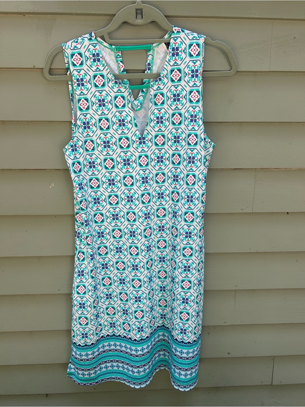 Aqua Et Sol Tile-Print Sleeveless Swim Coverup in Teal and White